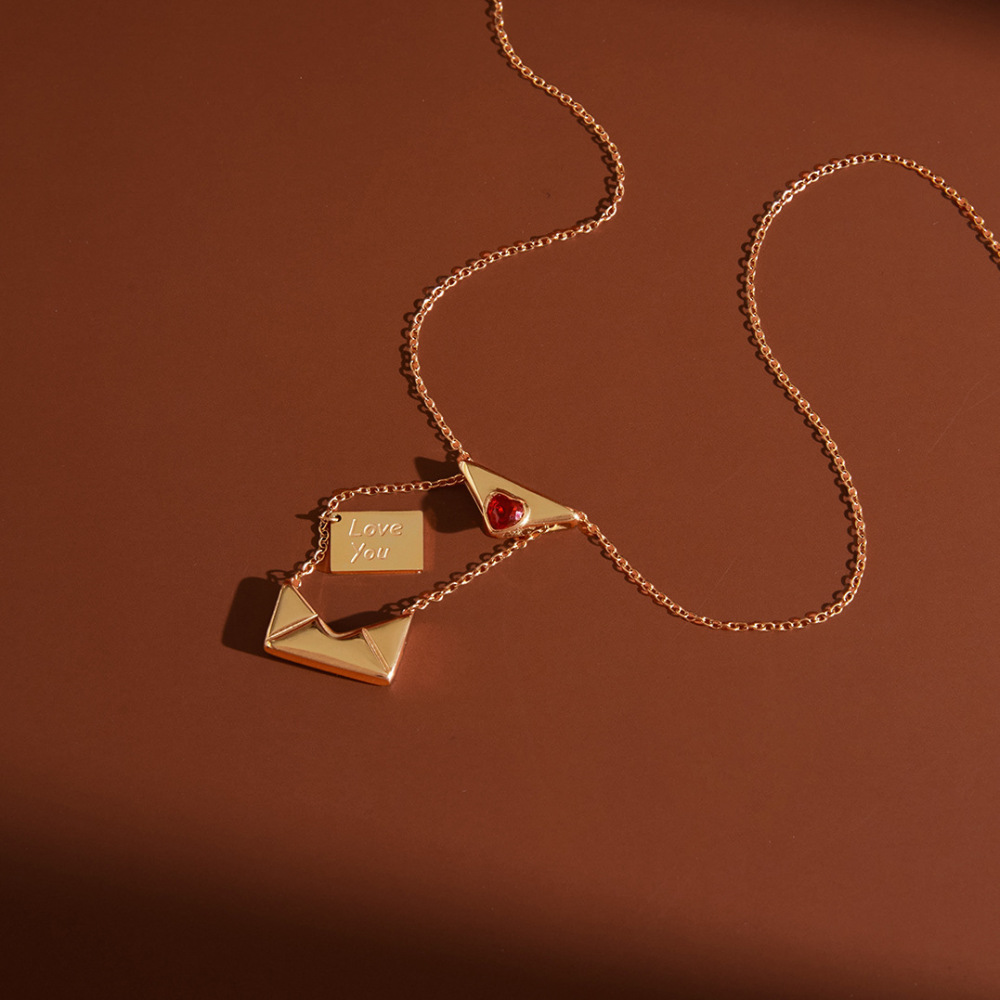 IVIAPRO Red Heart CZ LOVE YOU Envelope Pendant Necklace for Valentine's Day