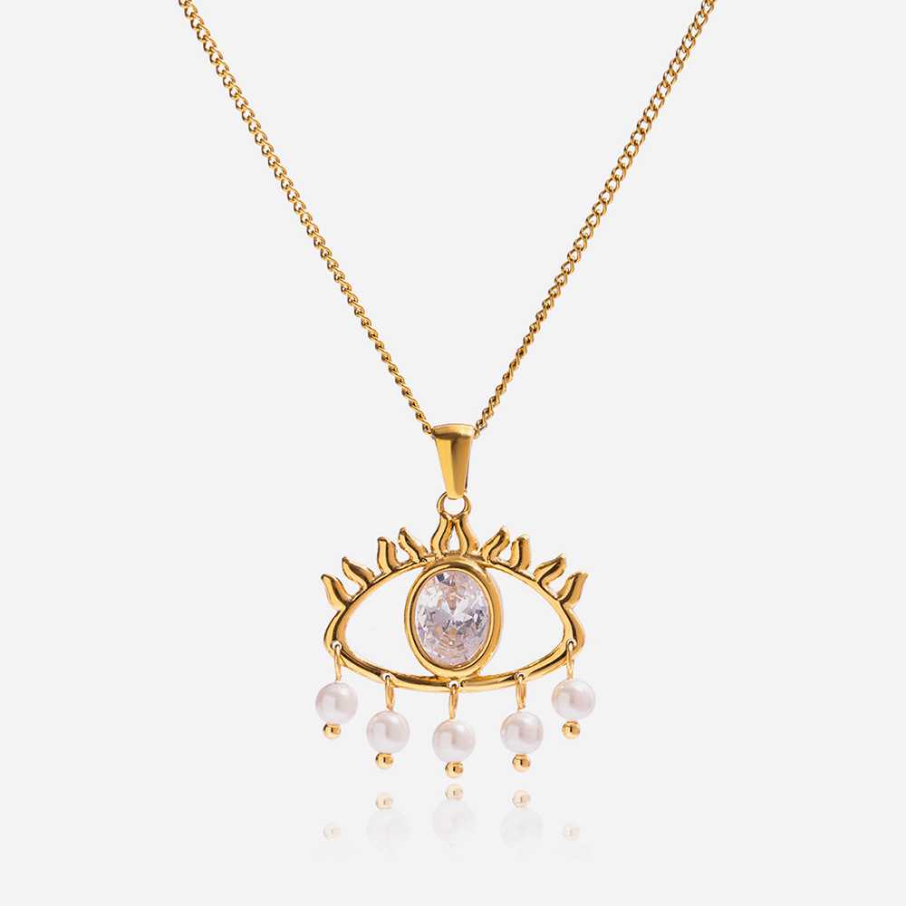 Tarnish Free Pearl Evil Eye Pendant Necklace