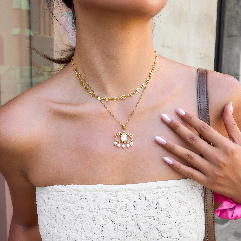 Tarnish Free Pearl Evil Eye Pendant Necklace