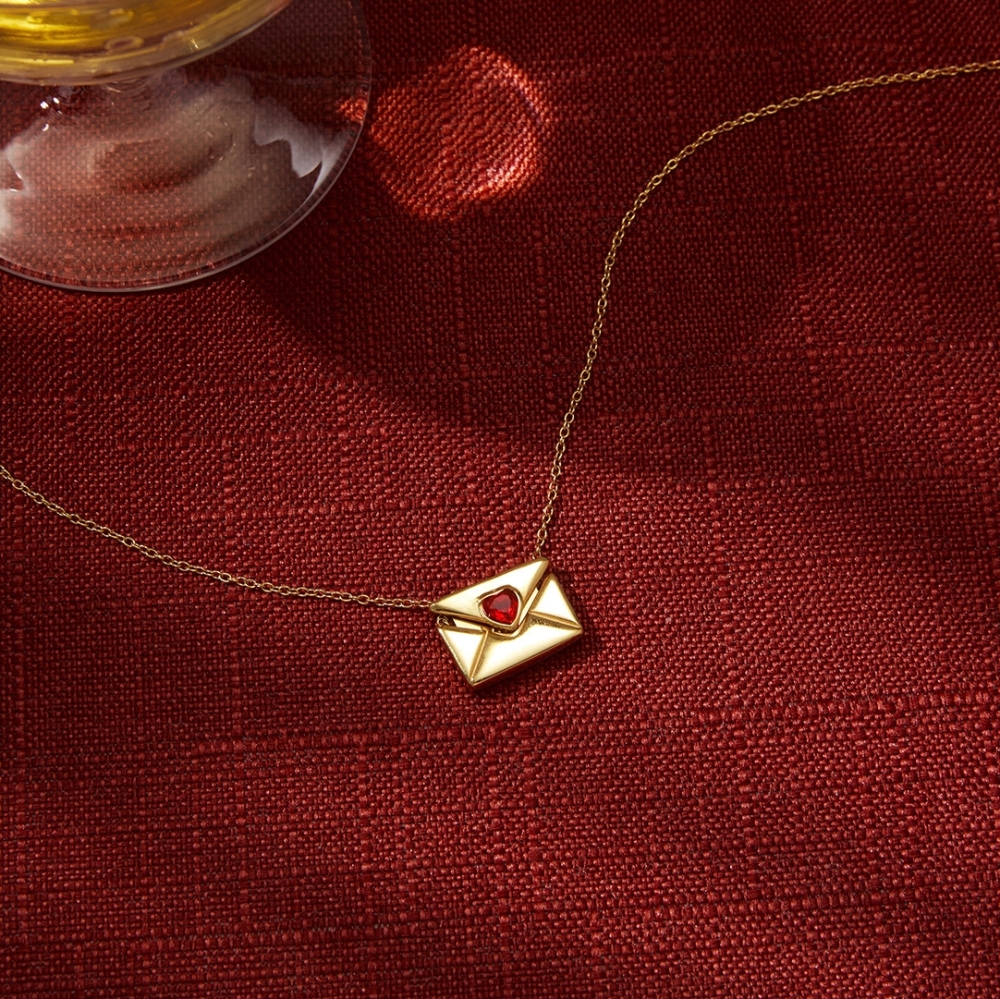 IVIAPRO Red Heart CZ LOVE YOU Envelope Pendant Necklace for Valentine's Day