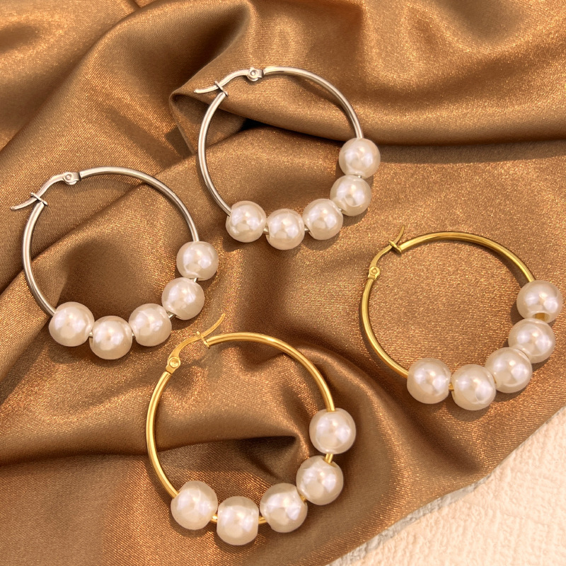 IVIAPRO Elegant Vintage Pearl Hoop Earrings