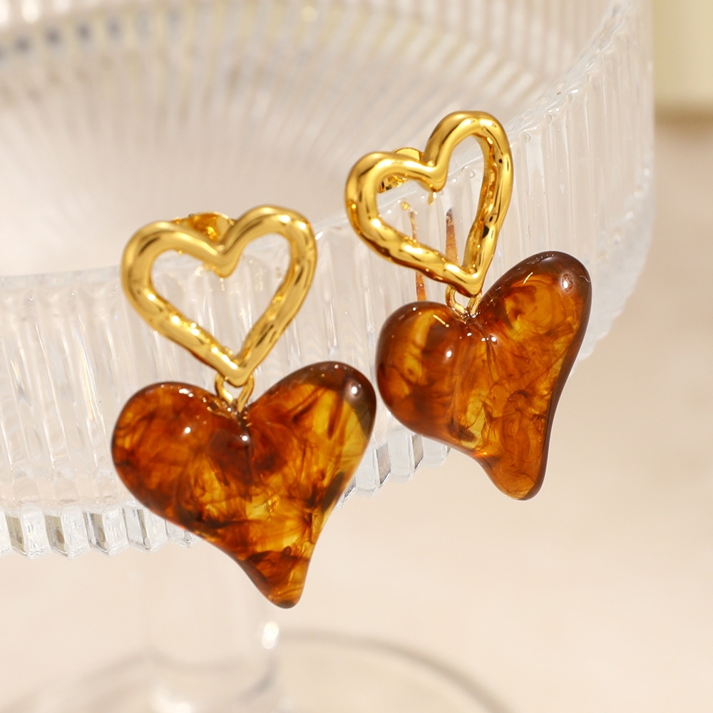 IVIAPRO Valentine's Gift Double Hearts Resin Heart Stud Earrings