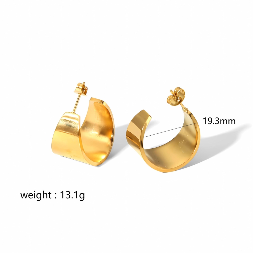 IVIAPRO Hypoallergenic Chunky Wide Band C Stud Earrings