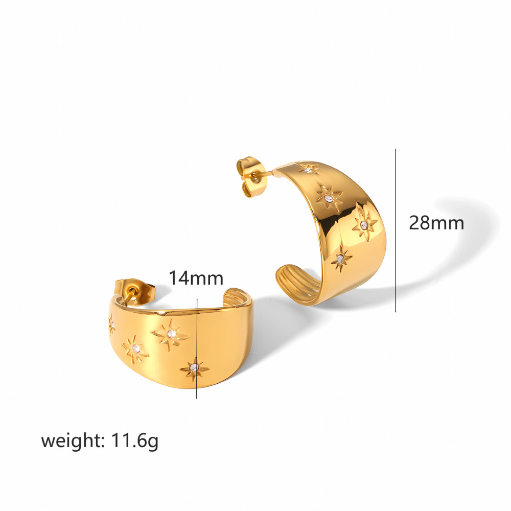 IVIAPRO Hypoallergenic Chunky CZ Octagonal Star Wide Band C Stud Earrings