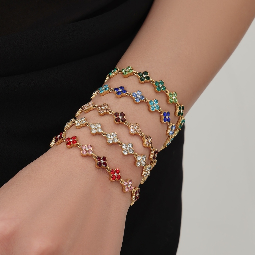 IVIAPRO Elegant Tarnish Free Colorful CZ Clover Bracelets