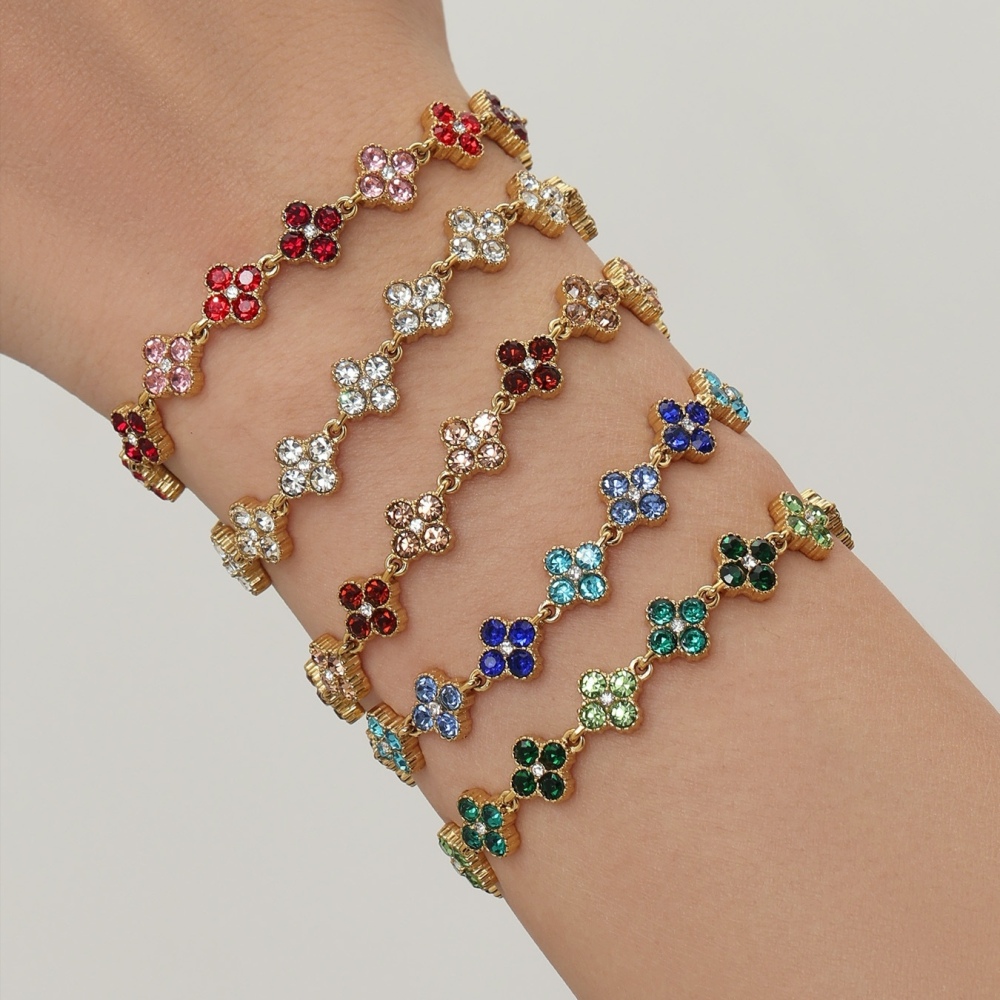 IVIAPRO Elegant Tarnish Free Colorful CZ Clover Bracelets