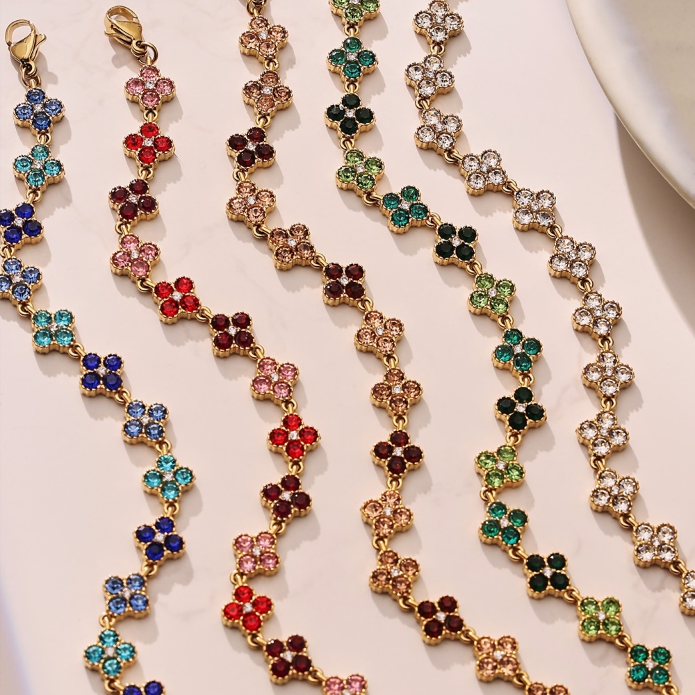 IVIAPRO Elegant Tarnish Free Colorful CZ Clover Bracelets