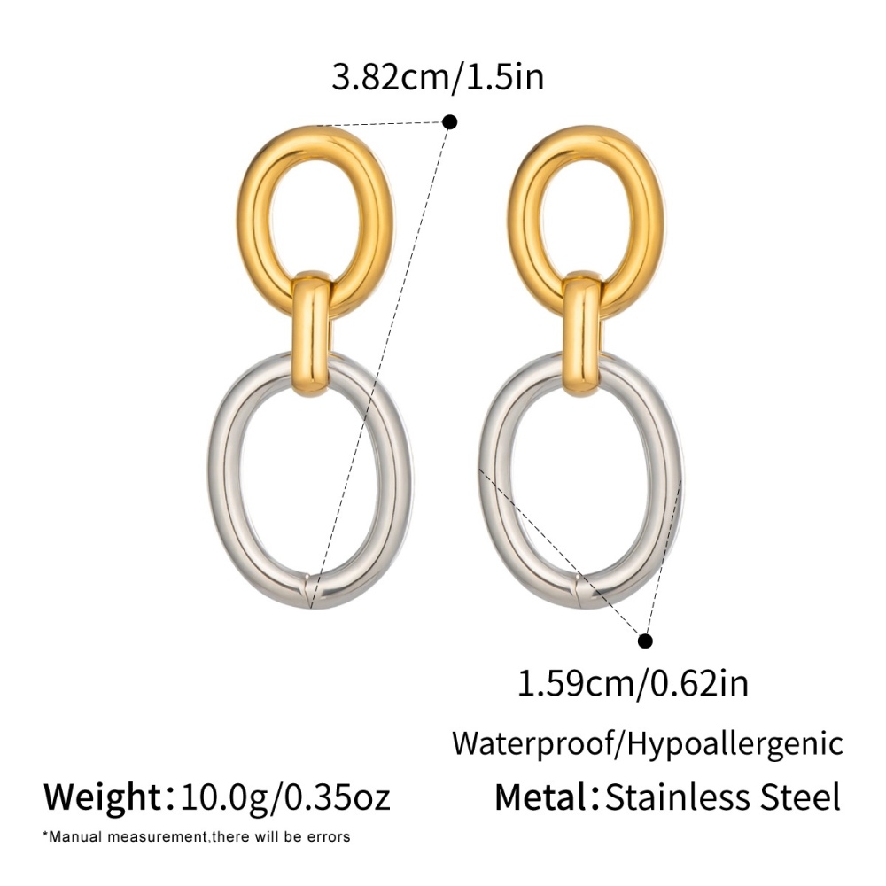 Two Tone Color Double Oval Hollow Connecting Stud Earrings