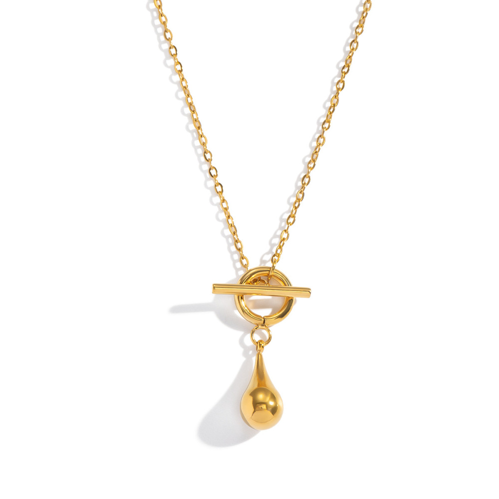 Tarnish Free Water Drop Pendant OT Clasp Necklace