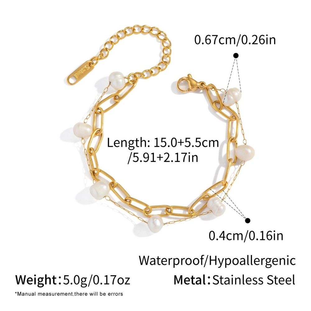 IVIAPRO Two Layers Natural Freshwater Pearl Link Chain Bracelets