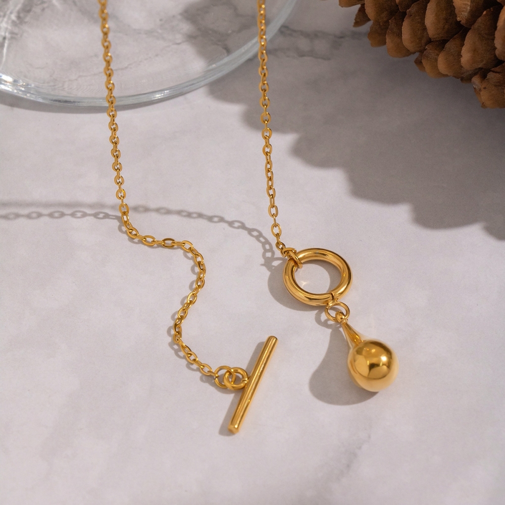 Tarnish Free Water Drop Pendant OT Clasp Necklace