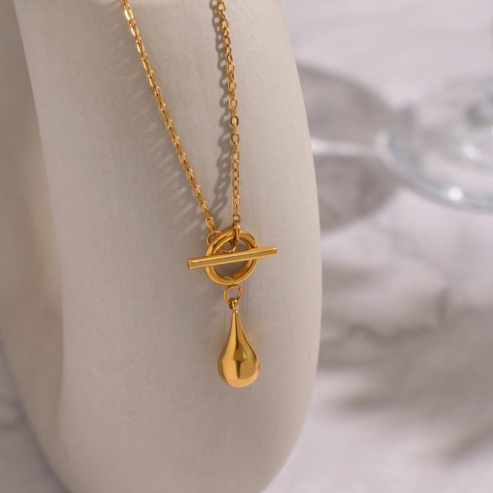 Tarnish Free Water Drop Pendant OT Clasp Necklace