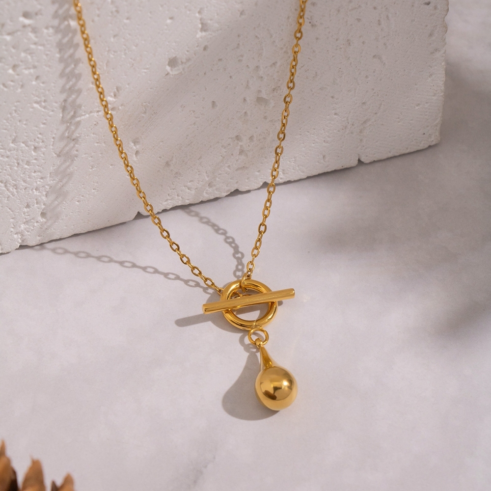Tarnish Free Water Drop Pendant OT Clasp Necklace