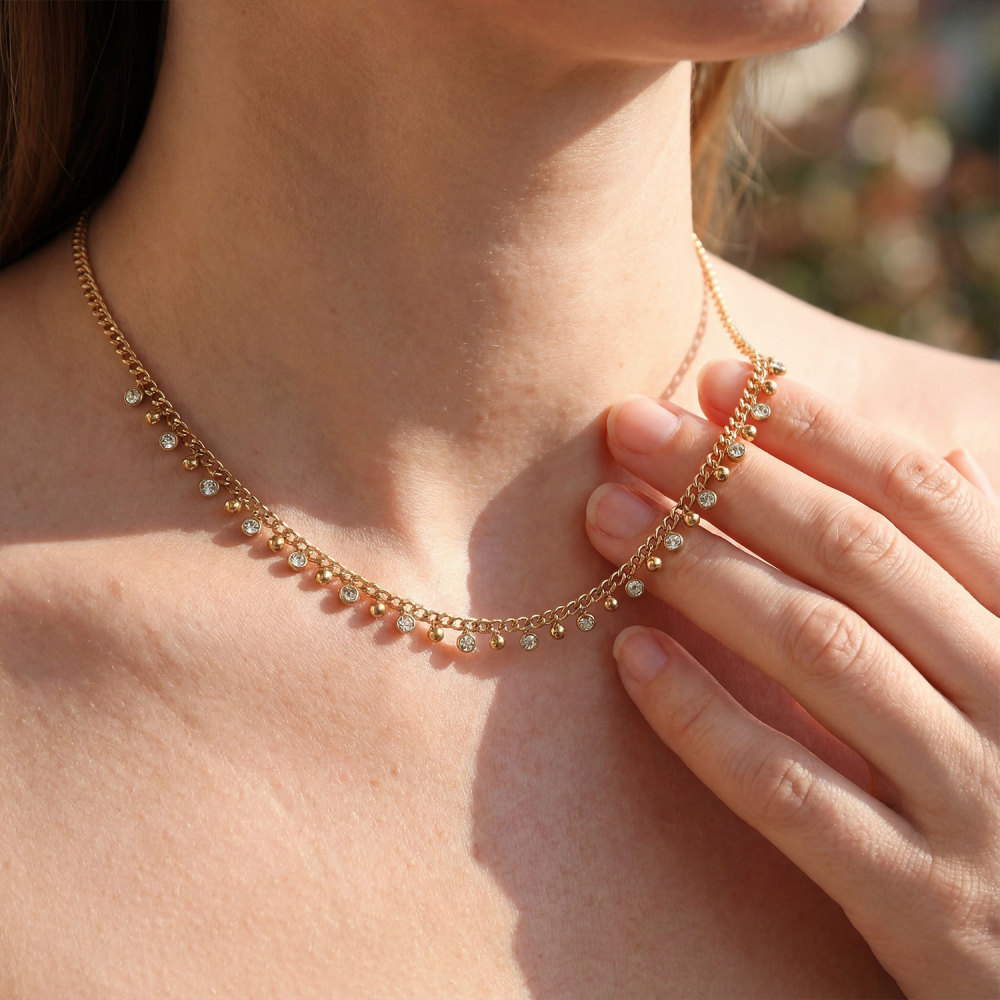 IVIAPRO Small Balls Pendant CZ Choker Necklace