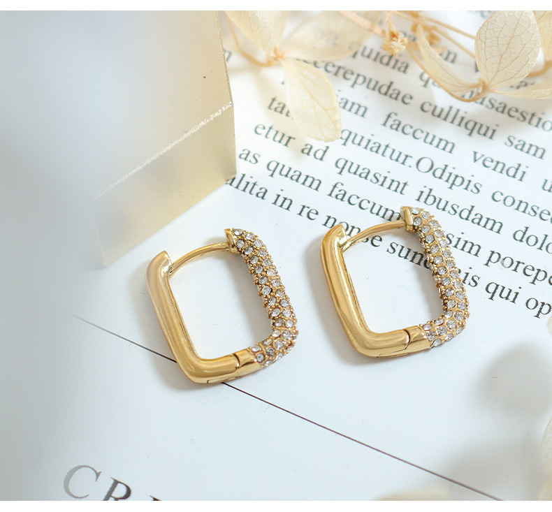 Tarnish Free Rectangle Shaped CZ Hoop Earrings