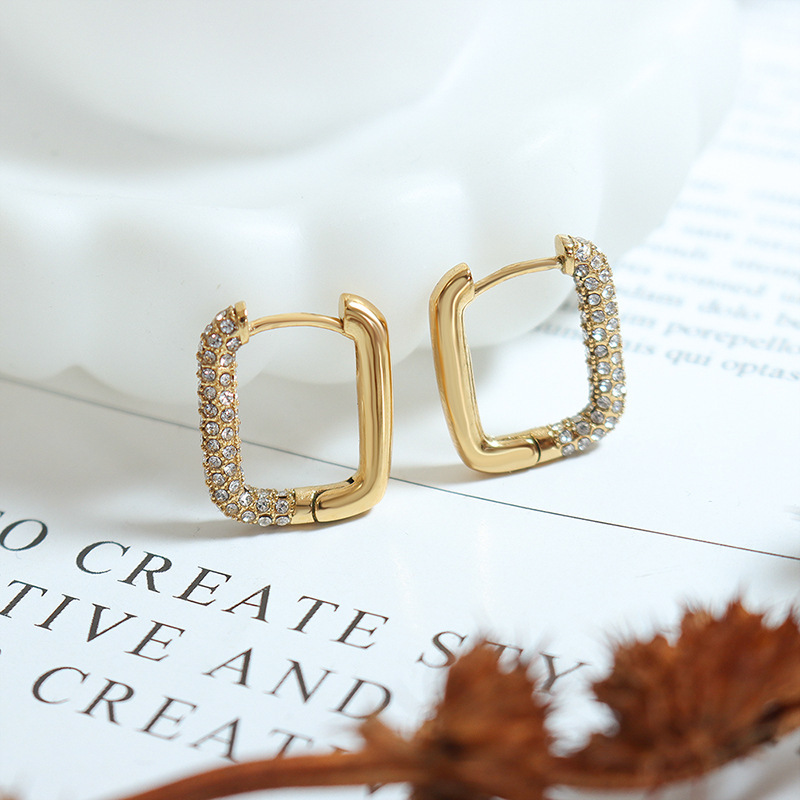 Tarnish Free Rectangle Shaped CZ Hoop Earrings