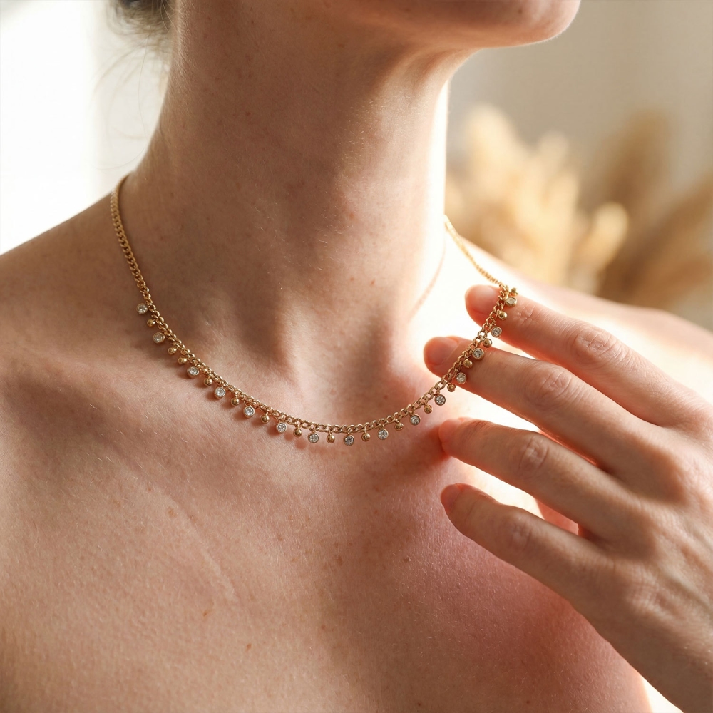IVIAPRO Small Balls Pendant CZ Choker Necklace