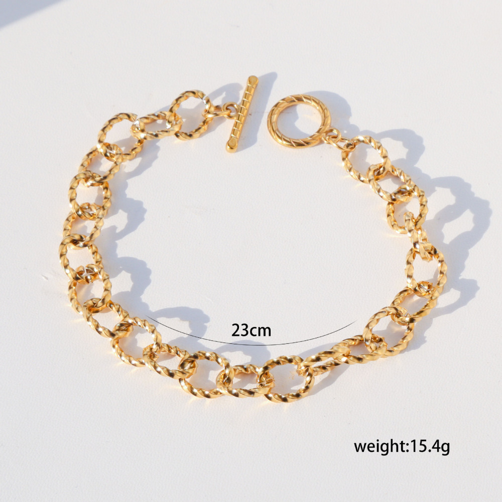 IVIAPRO Tarnish Free Embossing OT Clasp Chain Bracelet