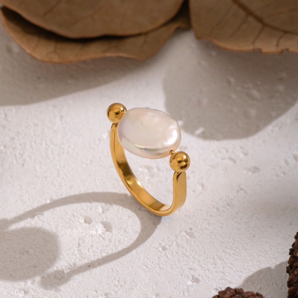 IVIAPRO Natural Baroque Pearl U Shaped Ring