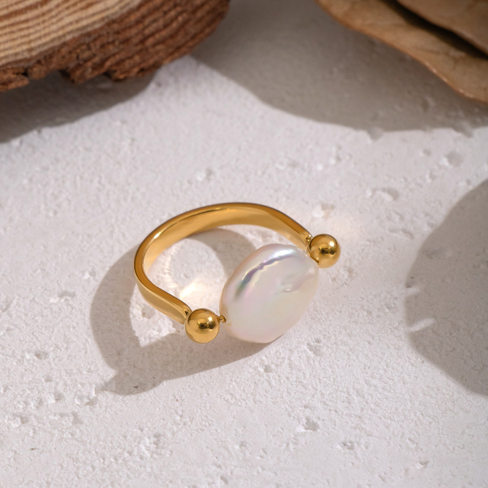 IVIAPRO Natural Baroque Pearl U Shaped Ring