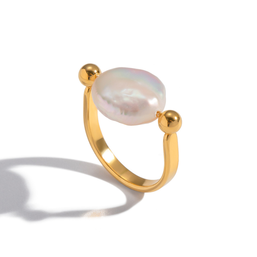 IVIAPRO Natural Baroque Pearl U Shaped Ring