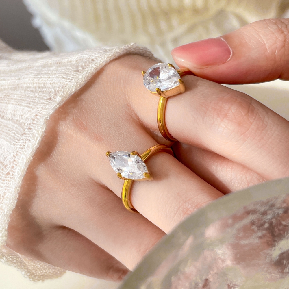 IVIAPRO Non-tarnish Horse Eye Shaped CZ Engagement Rings