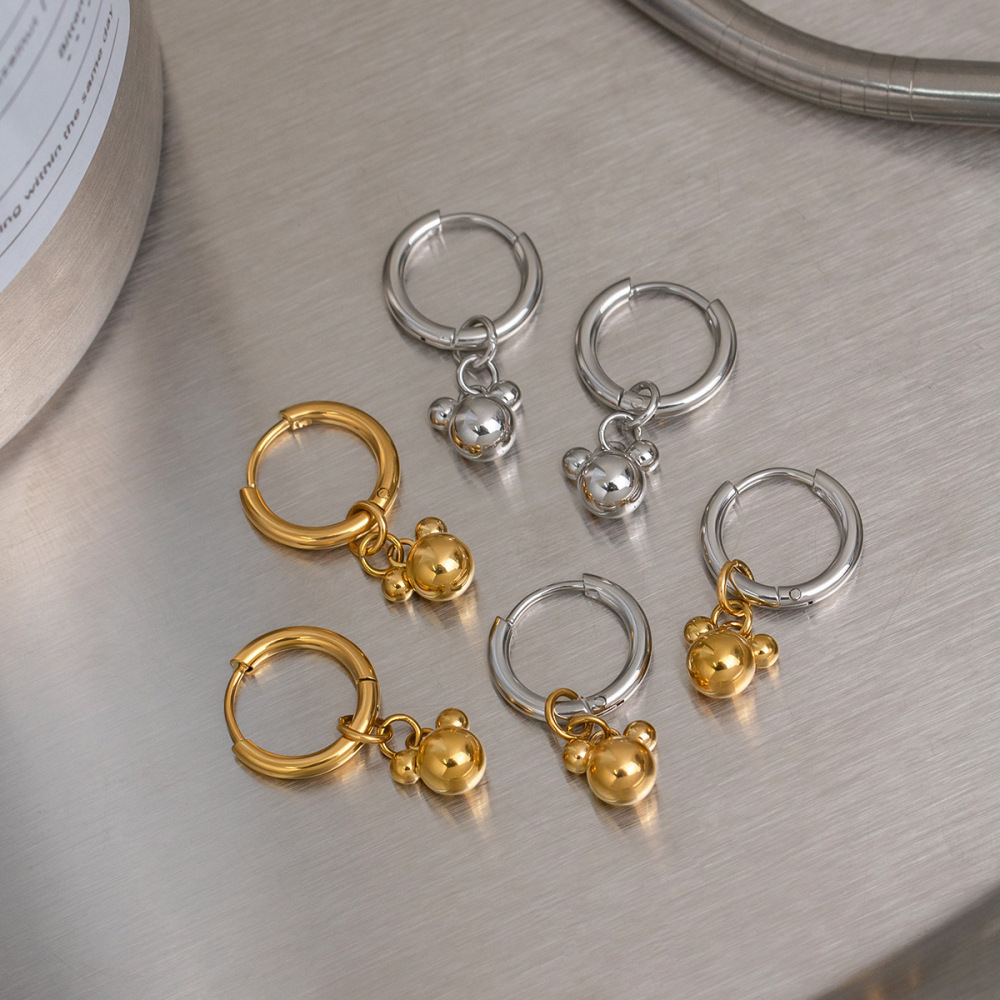 IVIAPRO Cute Bear Head Pendant Hoop Earrings