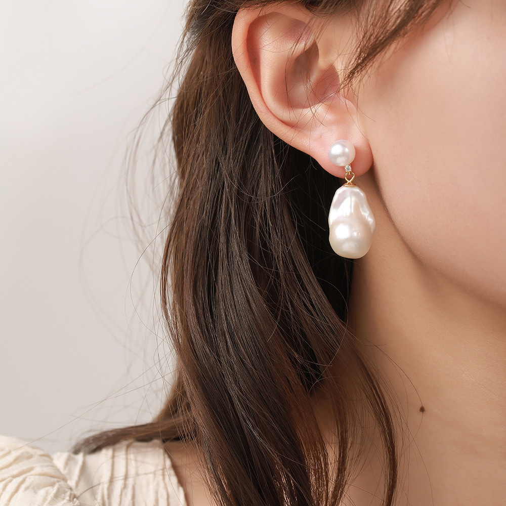Fine Jewelry 925 Sterling Silver Natural Freshwater Baroque Pearl Drop Earrings