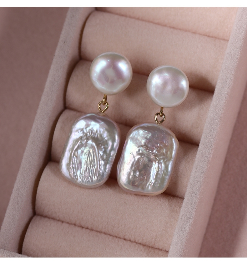 Natural Freshwater Rectangle Shaped Baroque Pearl Drop Earrings