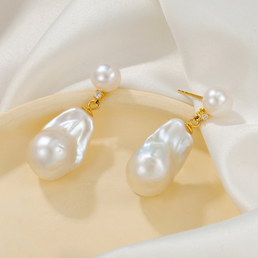 Fine Jewelry 925 Sterling Silver Natural Freshwater Baroque Pearl Drop Earrings