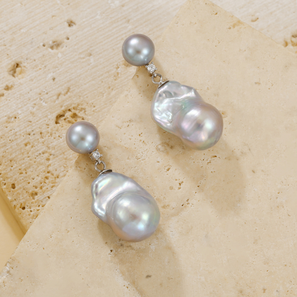 Fine Jewelry 925 Sterling Silver Natural Freshwater Baroque Pearl Drop Earrings