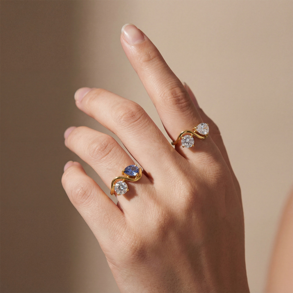 IVIAPRO Hollow Geometric Blue Zircon Ring