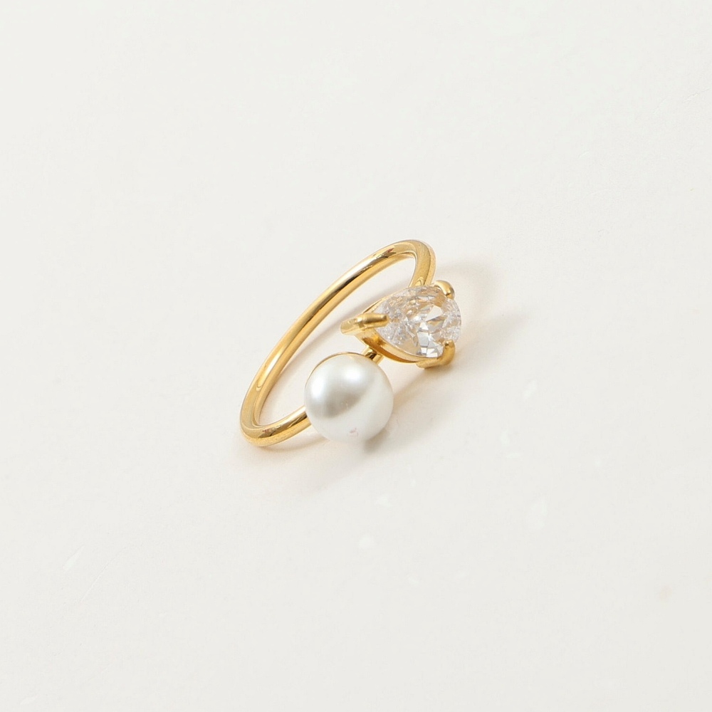 IVIAPRO Non-tarnish Water Drop Zircon and Pearl Ring