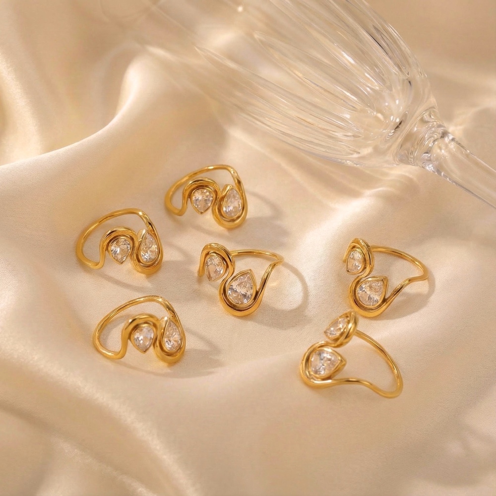 IVIAPRO Non-tarnish Double Water Drop Zircon Ring