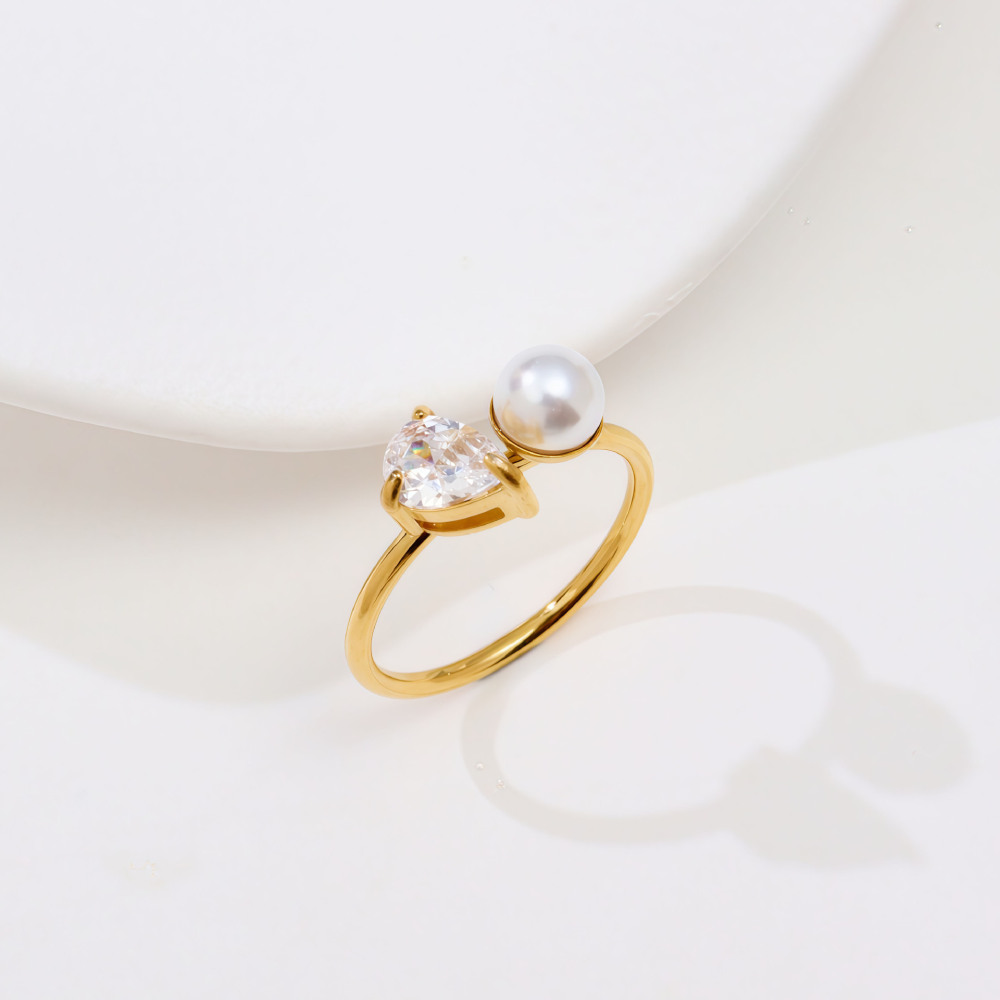 IVIAPRO Non-tarnish Water Drop Zircon and Pearl Ring