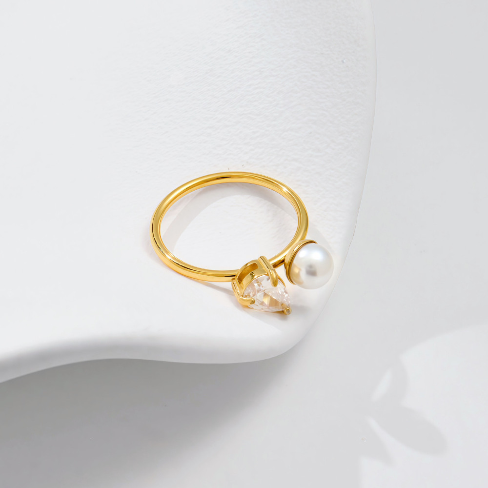 IVIAPRO Non-tarnish Water Drop Zircon and Pearl Ring