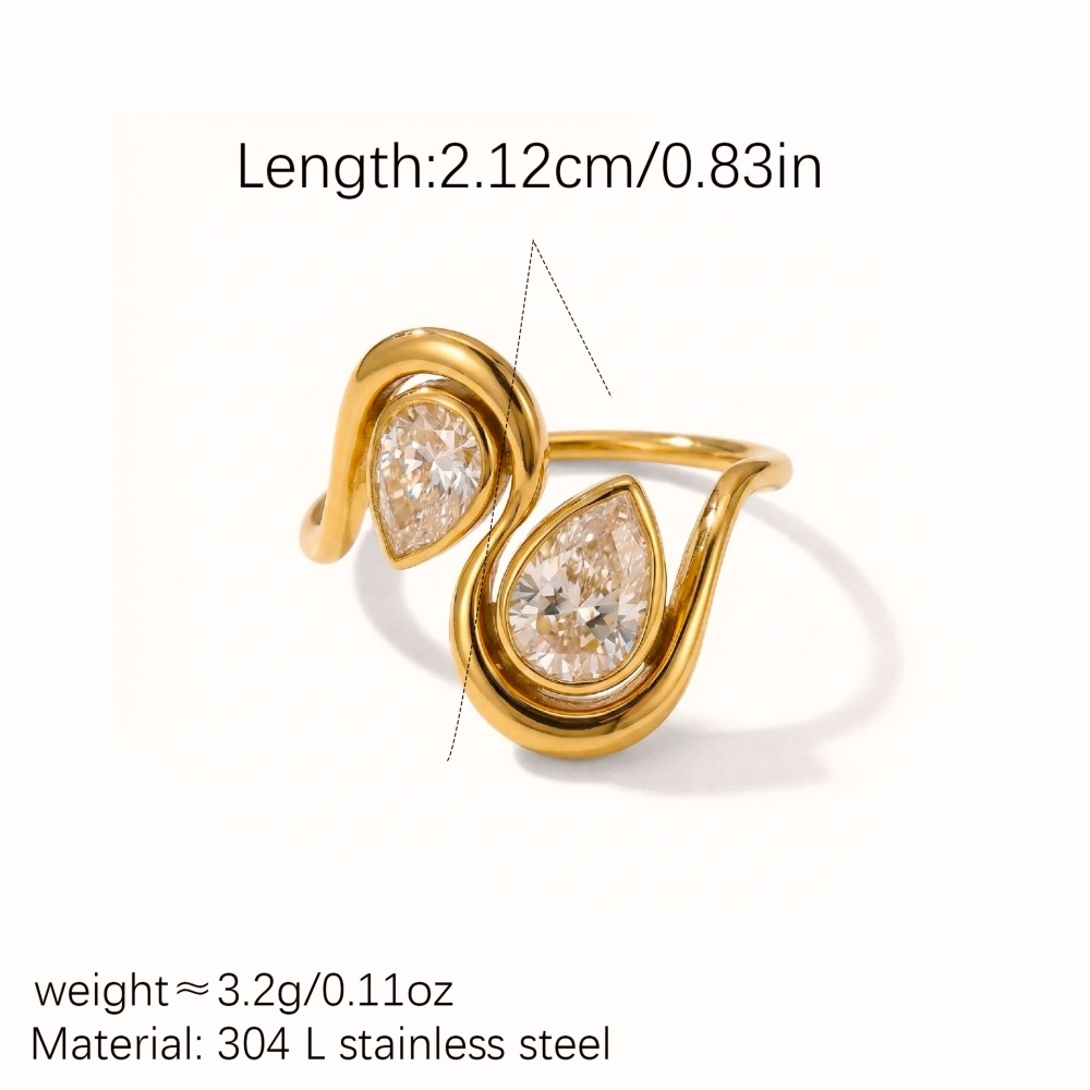 IVIAPRO Non-tarnish Double Water Drop Zircon Ring
