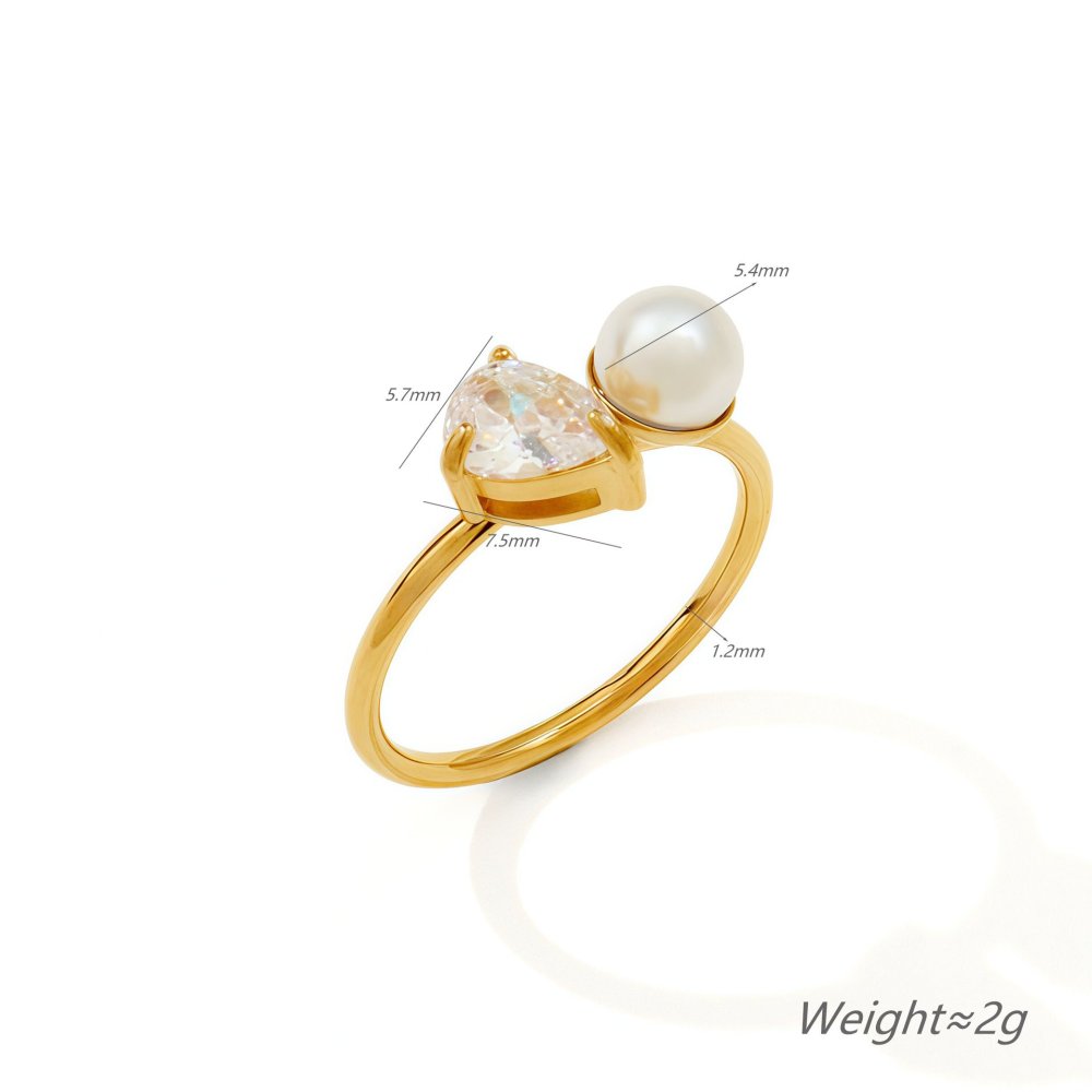 IVIAPRO Non-tarnish Water Drop Zircon and Pearl Ring