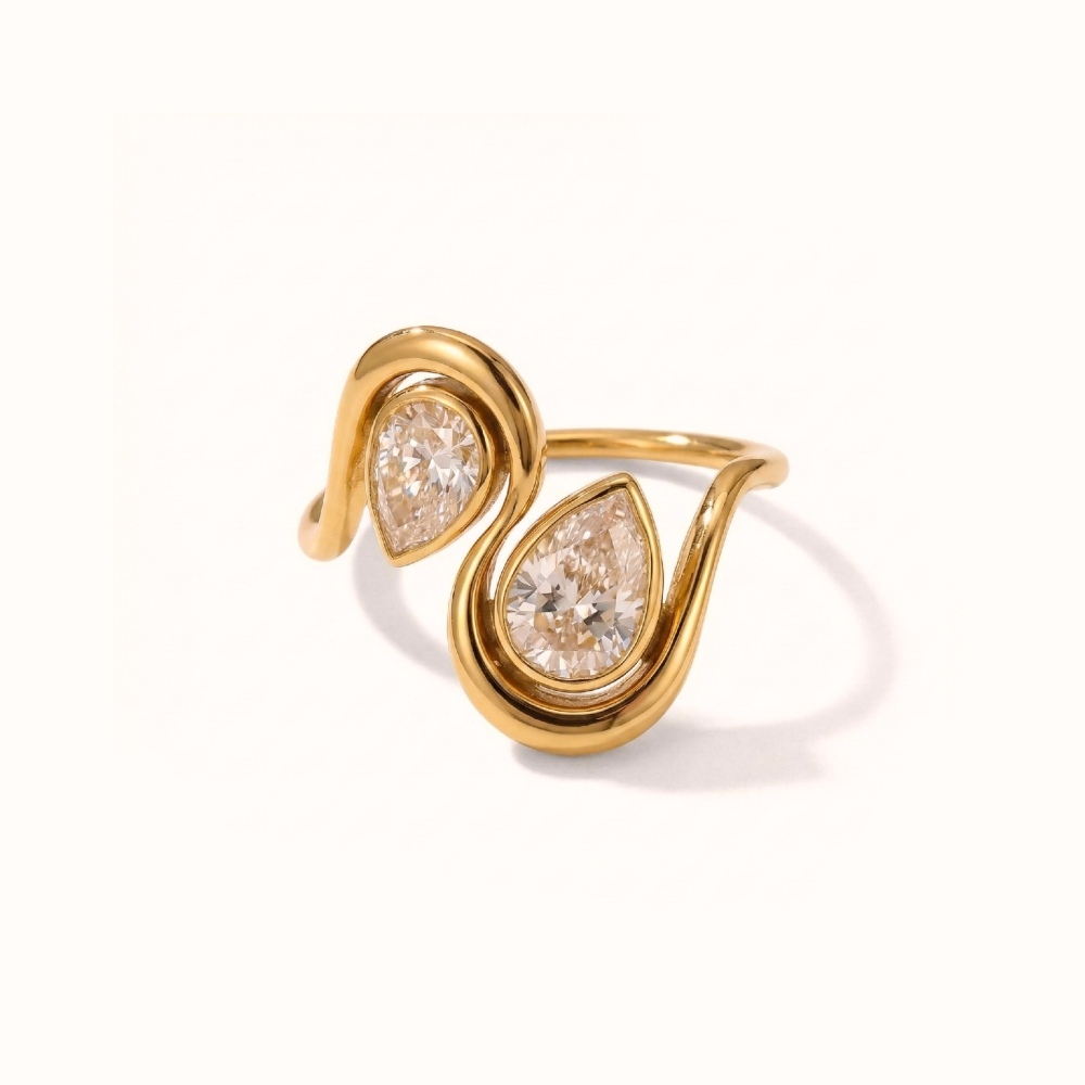 IVIAPRO Non-tarnish Double Water Drop Zircon Ring