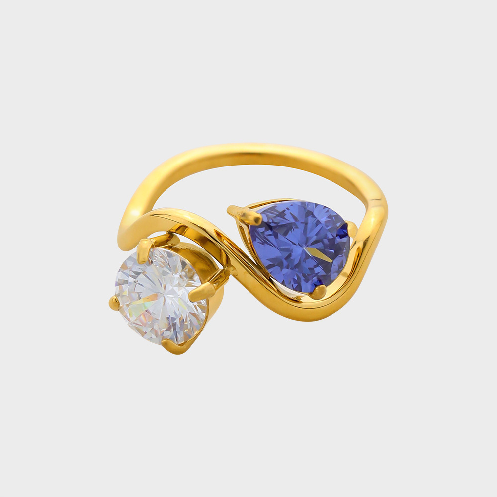 IVIAPRO Hollow Geometric Blue Zircon Ring