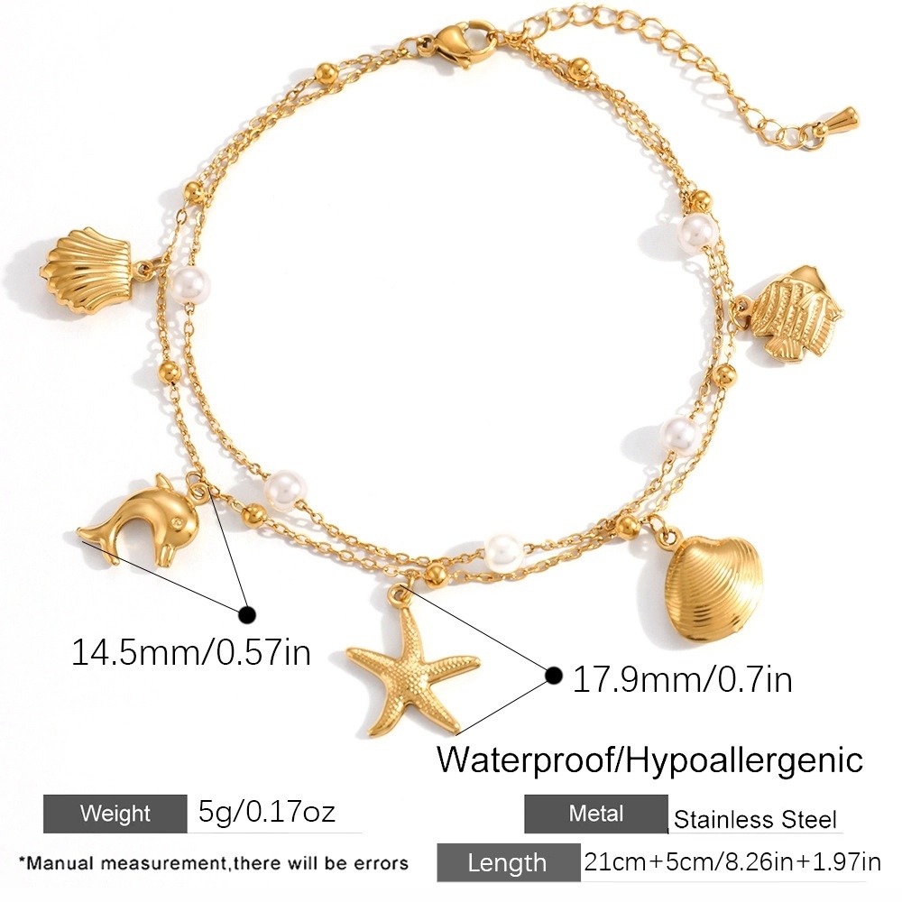 IVIAPRO Two Layers Pearl Ocean Series Charms Anklet