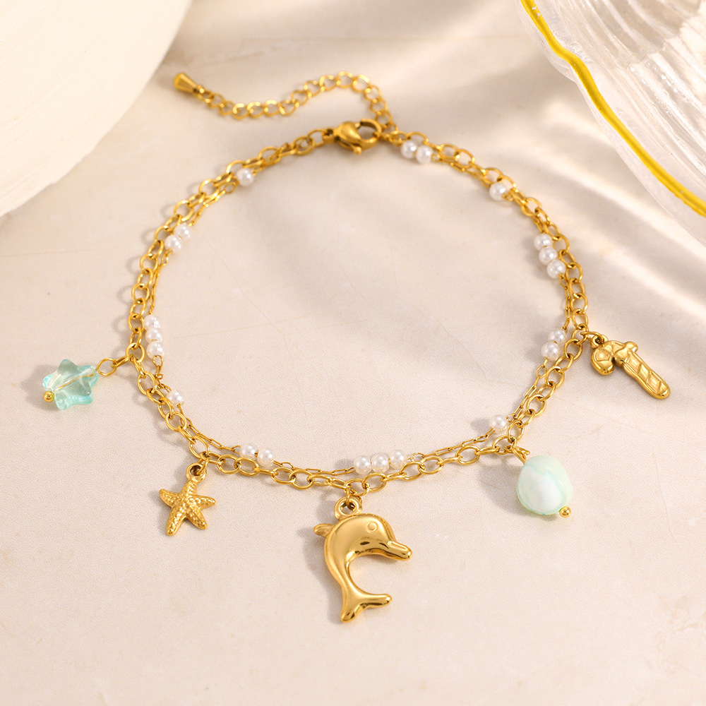 IVIAPRO Ocean Series Starfish Dolphin Charms Anklet