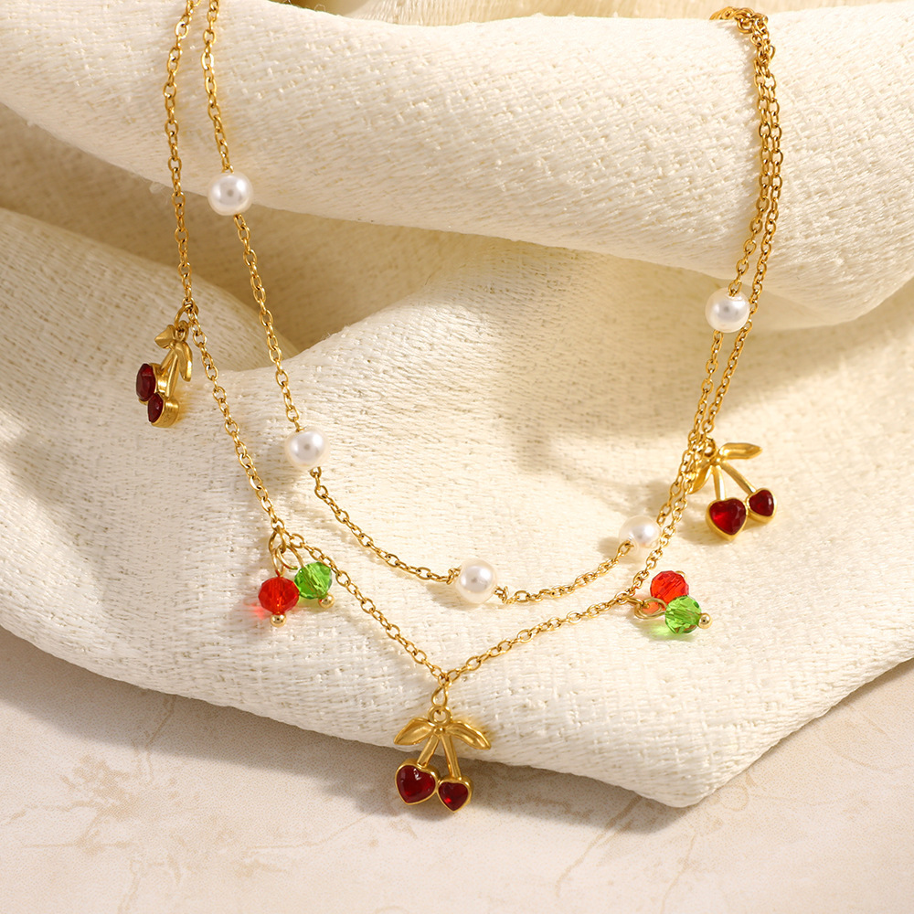 IVIAPRO Two Layers Cherry Charms Anklet