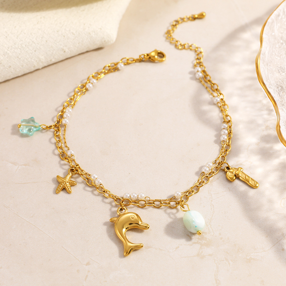 IVIAPRO Ocean Series Starfish Dolphin Charms Anklet