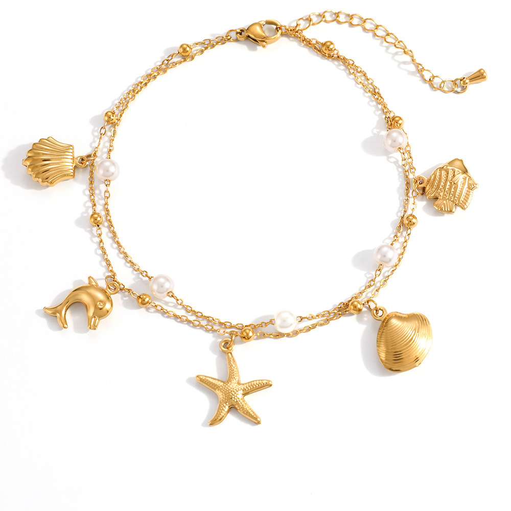 IVIAPRO Two Layers Pearl Ocean Series Charms Anklet