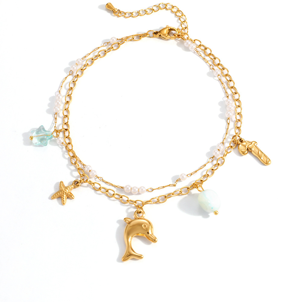 IVIAPRO Ocean Series Starfish Dolphin Charms Anklet