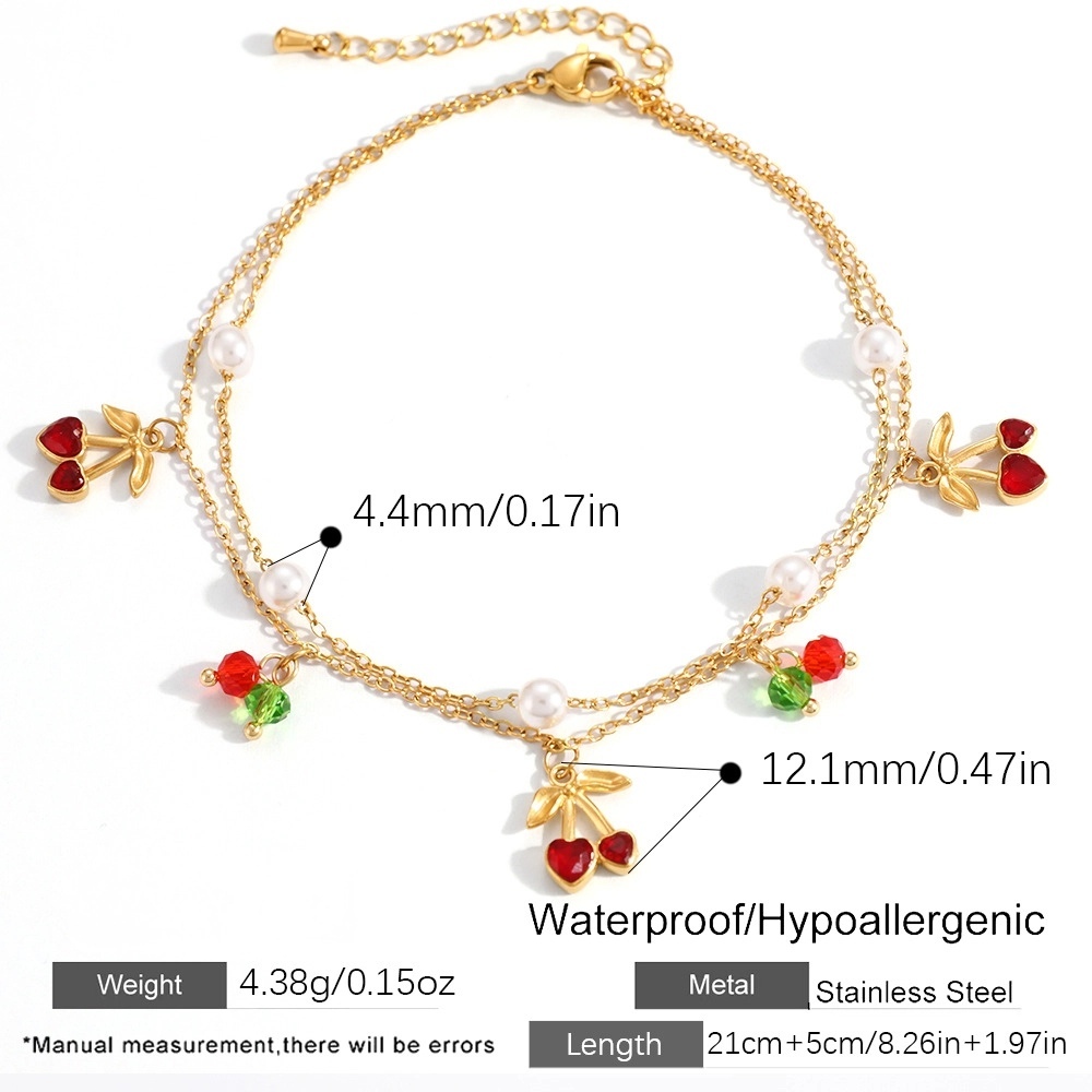 IVIAPRO Two Layers Cherry Charms Anklet