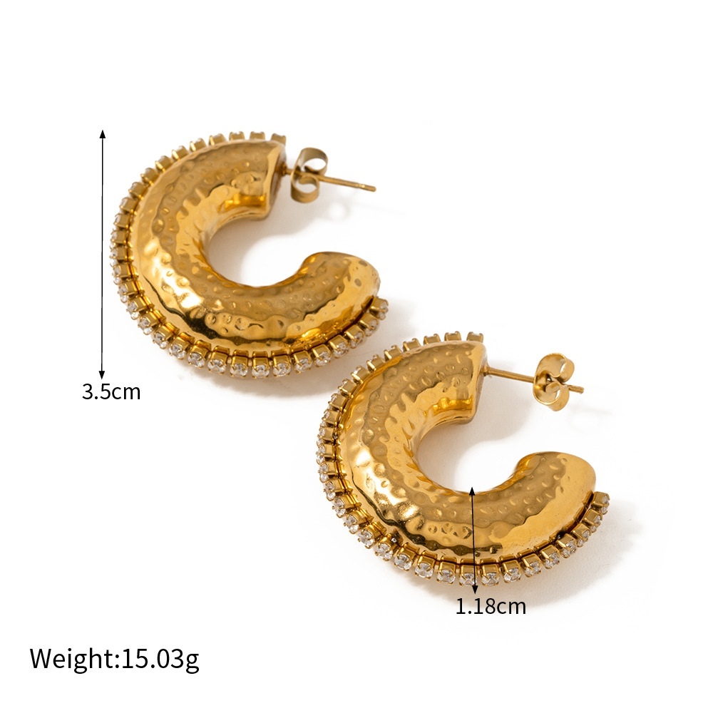 Fashion Jewelry 18K Gold Plated C Shaped Hoop Earrings Stainless Steel CZ Stud Earrings Wholesale