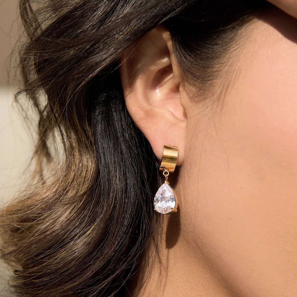IVIAPRO  Water Drop Rectangle Round CZ Pendant Hoop Earrings