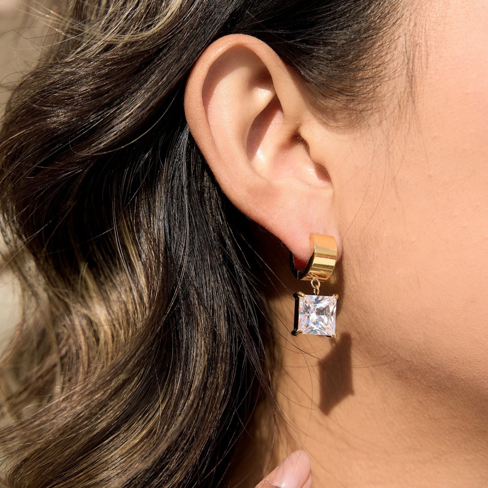 IVIAPRO  Water Drop Rectangle Round CZ Pendant Hoop Earrings